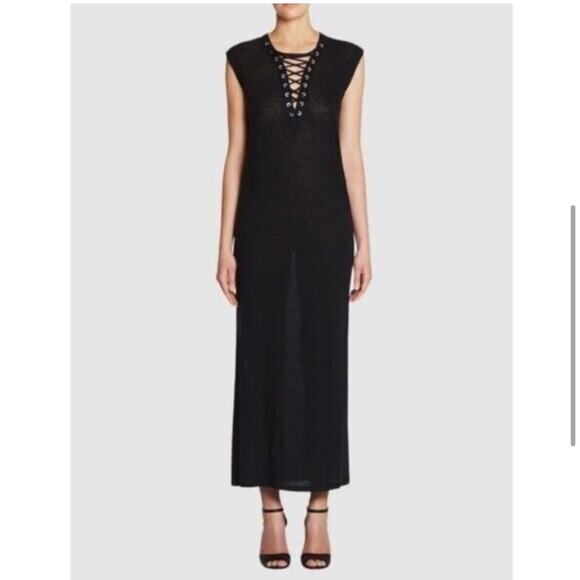 IRO Daisy charcoal black lace up front linen maxi dress size Medium NWT - Picture 1 of 16